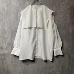 【美品】サブロク ビッグカラー 長袖ブラウス 白 F セーラーカラーのサムネイル