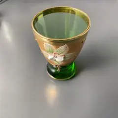 緑色花柄ガラスコップ2個セット