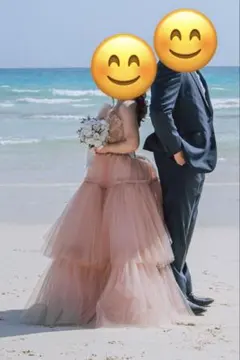 カラードレス　ピンクチュールドレス　前撮り　バースデイ　オフショルダー