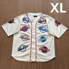 RUSSO MLB 総柄 ベースボールシャツ XL 生成り 白 プリントのサムネイル