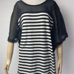 異素材ボーダー チュニック カットソー ミニワンピ 白黒 モノトーン