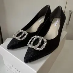 【RANDA】ビジューバックルグリッターパンプス