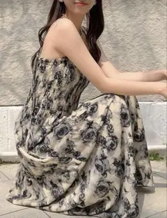 SHEIN フローラルプリント ウエストデザインスリップワンピース L