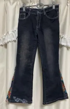 gouk 和柄切替 フレアデニムパンツ ブラックのサムネイル