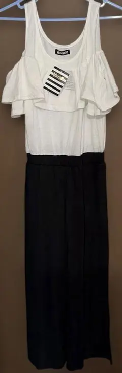 美品⭐︎ANAP フリルキャミワンピース ホワイト/ブラックFフリーサイズ