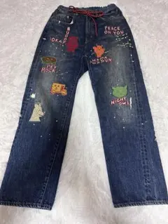 デニムダンガリー刺繍入りデニムパンツ 01 160相当　レディースS〜M