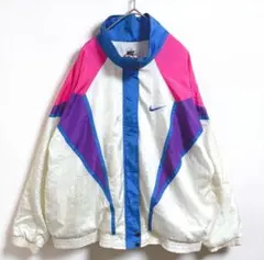 90s NIKE ナイロンジャケット 刺繍 白×ピンク×紫 ヴィンテージ レトロ