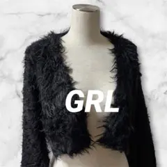 T75＊グレイル フェザーニットカーディガン シャギー ショート丈 ボレロ 黒