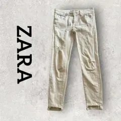 ZARA BASIC レディースデニム ダメージデニムパンツ (04) ホワイト