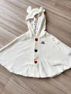 【極美品】miki HOUSE フード付きベビーポンチョ アイボリー