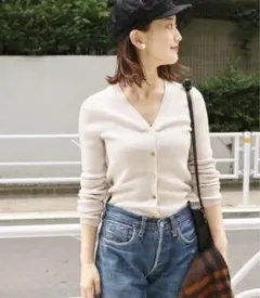 IENA/イエナ 2x1リブ Vネックカーディガン ナチュラル