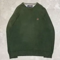 【SALE】 90s トミーヒルフィガー ニット 刺繍 グリーン アメカジ