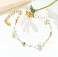 ブレスレット ゴールド パール ステーション ステンレス 新品 オシャレ