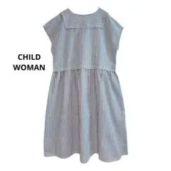 【CHILD WOMAN】シアサッカーストライプ ワンピース フレンチスリーブのサムネイル