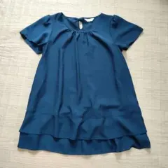 半袖チュニック★ブラウス Lサイズ 紺ネイビーフレアーフリル