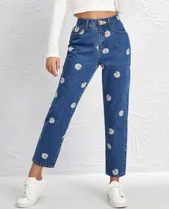 SHEIN　花柄プリント　ジーパン　カジュアル ボタン フローラル ジーンズ
