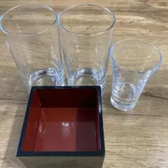 透明グラスと黒赤の器セット