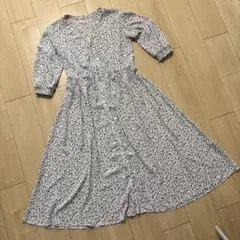 【美品】GU花柄 七分袖 ロングワンピース ボタン