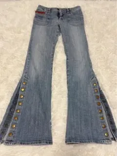 Oririn スタッズ フレアデニム Y2K ベルボトム