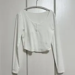 GU ホワイト 長袖 クロップドTシャツ S