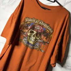 [早い者勝ち] Harley-Davidson スカルデザイン Tシャツオレンジ