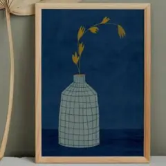 アートポスター　チェックの鉢と花　3040　キャンバスアート　ポスター