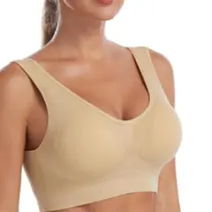 5XL ベージュ スポーツブラ 大きめ ノンワイヤー シームレス