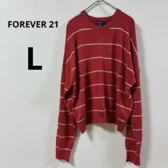【美品】FOREVER 21 ドルマン ボーダーニット L 赤 レーヨン混
