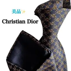 美品 Christian Dior クリスチャンディオールネイビーネクタイ総柄
