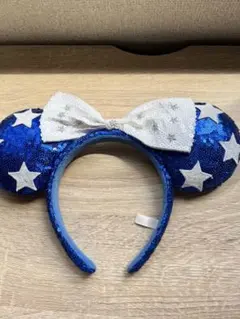 青いスパンコール ミッキー耳カチューシャ