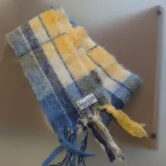 ピュアモヘア マフラー　オーストラリア製　 青黄チェック♦メルカリ便