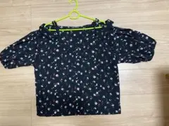 花柄オフショルダー半袖トップス ネイビー