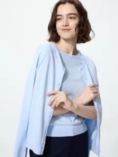 【UNIQLO】UVカットクルーネックセーター/ウォッシャブル　ライトブルーのサムネイル