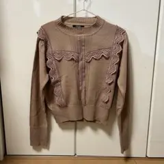 NOWNOW レースニット ピンクブラウン M