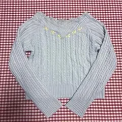 axes femme レースビジュー装飾 ケーブルニット 長袖　アクシーズ　水色
