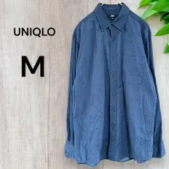 ユニクロ◆メンズ　シャツ　長袖　ネイビー　ドット柄　ボタンダウン　麺100%