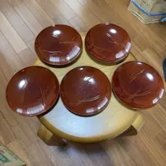 漆器 銘々皿 5枚セット 溜塗 彫り模様　菓子皿