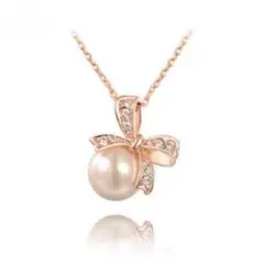 新品 パール リボン ネックレス ローズゴールド 真珠 EARTHER RING