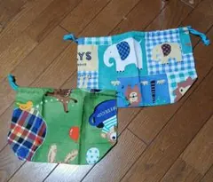 ハンドメイド動物柄の少し大きめ巾着袋2個セット