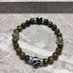 タイガーアイと黒メノウのブレスレット 18cm