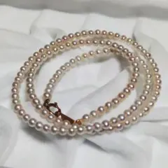 K18/テリ強】本真珠 パールネックレス ピンクホワイト 5.5-6.0mm