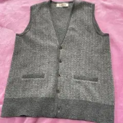 グレー ニットベスト Vネック ボタン付きカシミヤ混