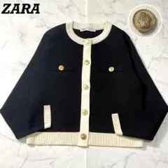 極美品✨ ZARA ゴールドボタン ニットカーディガン ラウンドネック 長袖