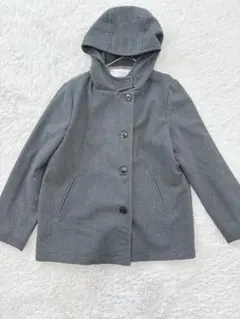 レディース　フード付きコート　グレー　アウター　ショートコート　Lサイズ