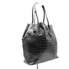 【良品】FURLA フルラ クロコ型押し レザー トートバッグ ブラックのサムネイル
