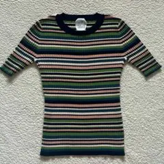 美品✨LOUNIE ルーニィ　マルチボーダー　ニット半袖　シルク混のサムネイル