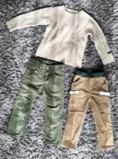 3点セット キッズ ニット パンツ 100 まとめ売り ベージュ グリーン