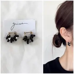 547 ブラック・クリア　つぶつぶビーズ　ピアス　イヤリング　ハンドメイド