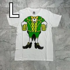 ハイブリッド　Tシャツ　メンズ　L　ビール　ホワイト　ビックプリント　だまし絵