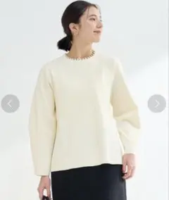 グリーンレーベルリラクシング　フェイクパール プルオーバー ニット